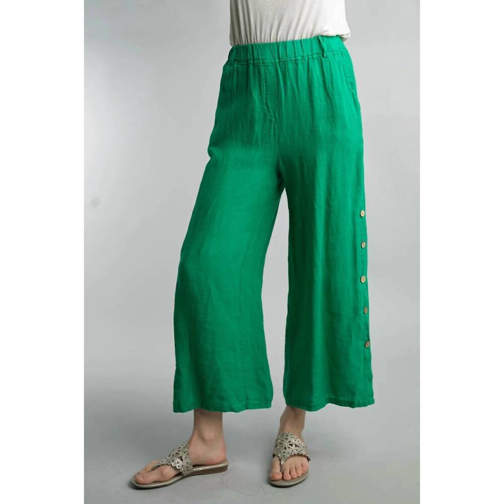 NEW TEMPO PARIS button up linen pants in emerald